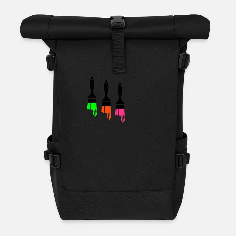 dripping paint brush - Roll Top Backpack - black