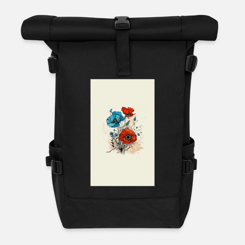 Coquelicots - Sac à dos roll top - noir
