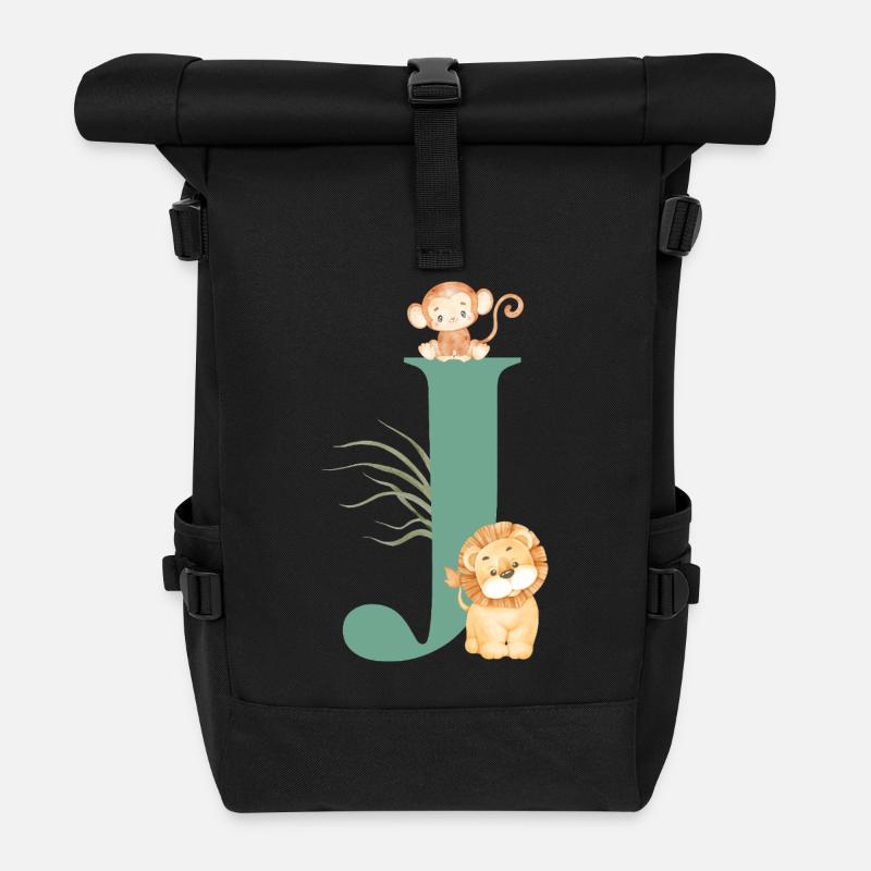Buchstabe j grüne Dschungeltiere - Rolltop Rucksack - Schwarz