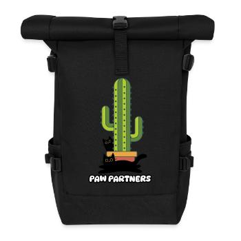Les deux chats amis et complices à côté du cactus - Sac à dos roll top - noir - Devant