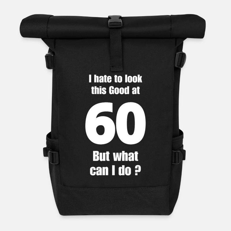60th birthday - Roll Top Backpack - black