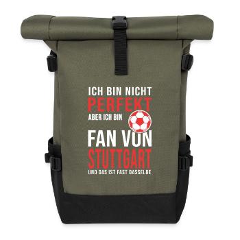 Football Stuttgart fan football Soccer, Fussball - Rolltop Rucksack - Olive/Schwarz - Vorne