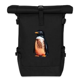 Penguin,Sequins,Glitter,Gold,Black - Roll Top Backpack - black - Front