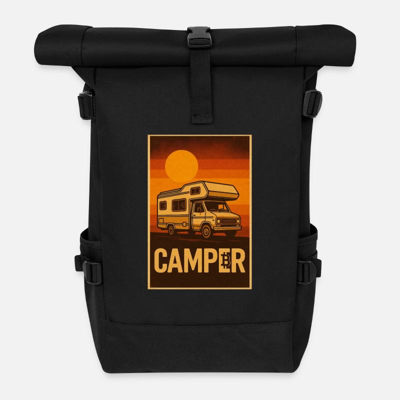 Camper meets Bitcoin - Rolltop Rucksack - Schwarz