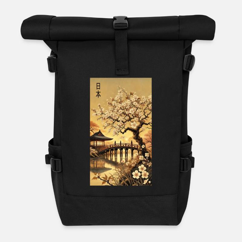 Japan Kirchenblüten Tokio Design - Rolltop Rucksack - Schwarz