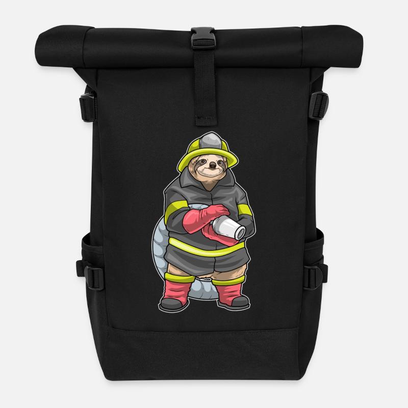 Faultier Feuerwehrmann Feuerlöscher - Rolltop Rucksack - Schwarz