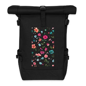 Lebendiges Blumenmuster Kunst - Rolltop Rucksack - Schwarz - Vorne