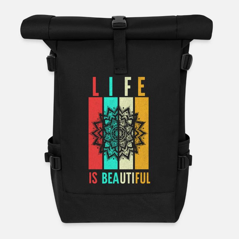 Life Is Beautiful Mandala - Roll Top Backpack - black