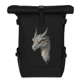 Illustration de tête de dragon aux yeux dorés - Sac à dos roll top - noir - Devant