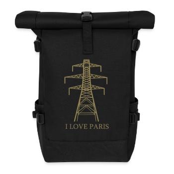 Strommast als Eiffelturm "I Love Paris" Satire - Rolltop Rucksack - Schwarz - Vorne
