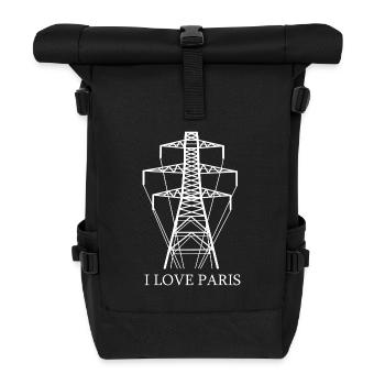 Strommast als Eiffelturm "I Love Paris" Satire - Rolltop Rucksack - Schwarz - Vorne