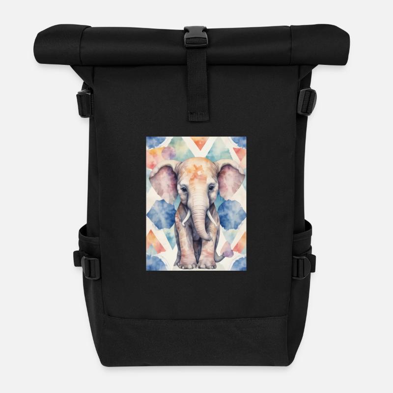 Colorful Elephant - Rolltop Rucksack - Schwarz