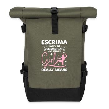 Hit like a girl Escrima - Rolltop Rucksack - Olive/Schwarz - Vorne