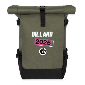 Billard 2025 Billardspieler Billardspielerin - Rolltop Rucksack - Olive/Schwarz - Vorne