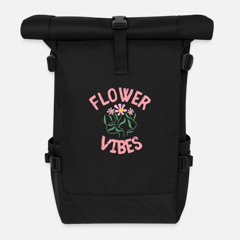 Flower Vibes - Rolltop Rucksack - Schwarz