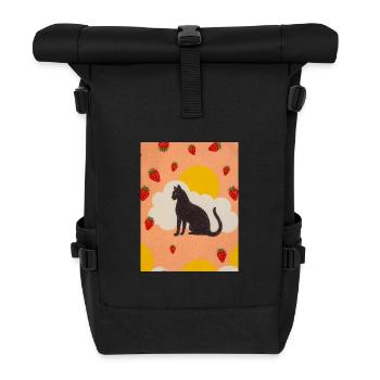 Silhouette einer Wolkenkatze in der Erdbeersonne - Rolltop Rucksack - Schwarz - Vorne