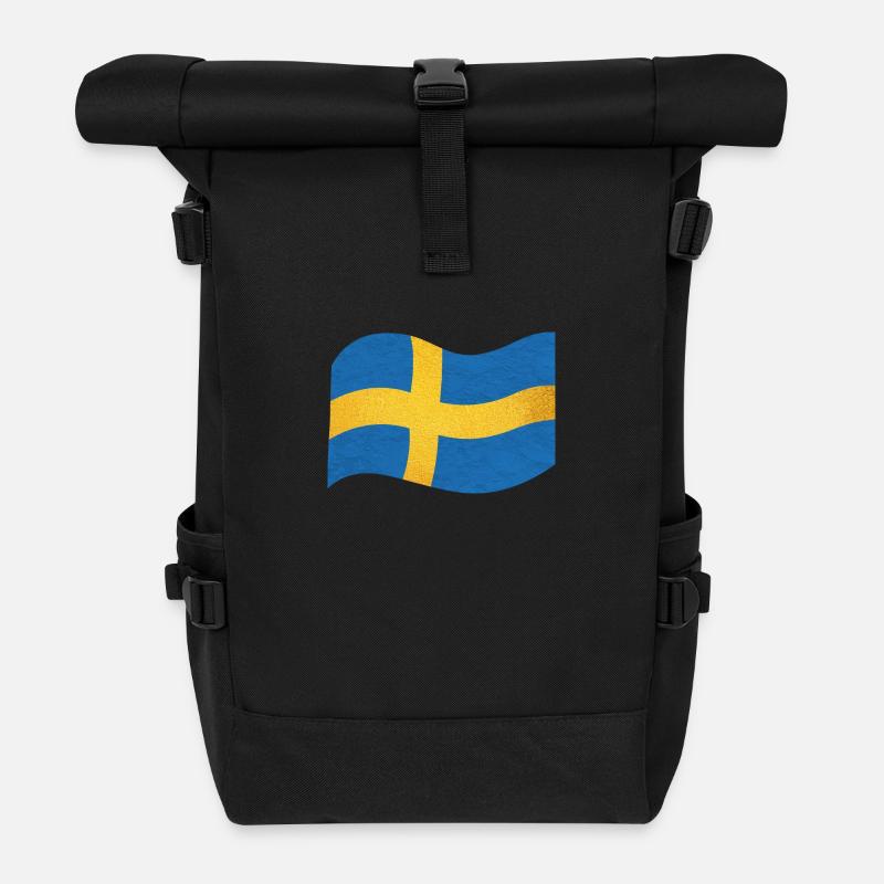 Die Flagge von Schweden Sverige - Rolltop Rucksack - Schwarz