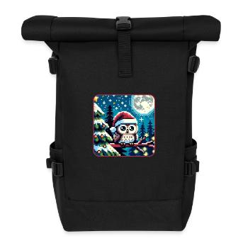 Süße Eule mit Nikolausmütze sitzt auf einem Ast - Rolltop Rucksack - Schwarz - Vorne