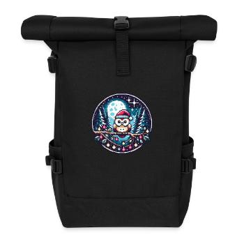 Süße Eule mit Nikolausmütze sitzt auf einem Ast - Rolltop Rucksack - Schwarz - Vorne