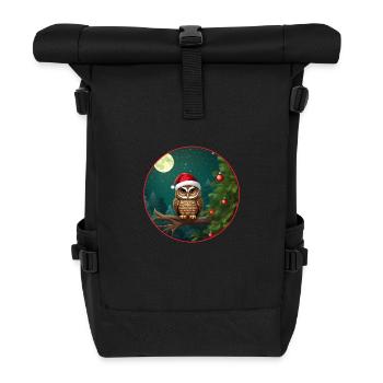 Süße Eule mit Nikolausmütze sitzt auf einem Ast - Rolltop Rucksack - Schwarz - Vorne