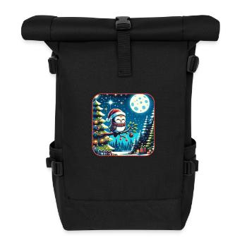 Süße Eule mit Nikolausmütze sitzt auf einem Ast - Rolltop Rucksack - Schwarz - Vorne