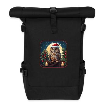 Süße Eule mit Nikolausmütze sitzt auf einem Ast - Rolltop Rucksack - Schwarz - Vorne