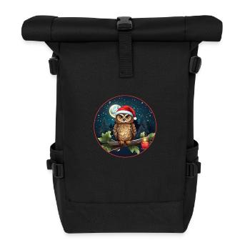 Süße Eule mit Nikolausmütze sitzt auf einem Ast - Rolltop Rucksack - Schwarz - Vorne