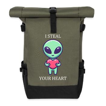 Extraterrestrial Love - Valentine's Hearts in Space - Roll Top Backpack - olive/black - Front