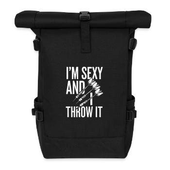 funny darts sayings for darts players hobby darters - Roll Top Backpack - black - Front