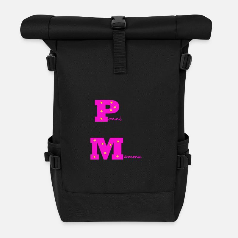 Pony-Mama rosa mit Sternen - Rolltop Rucksack - Schwarz
