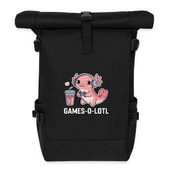 lustiges Gameing Geschenk GamerGirl Kawaii Axolotl - Rolltop Rucksack - Schwarz - Vorne