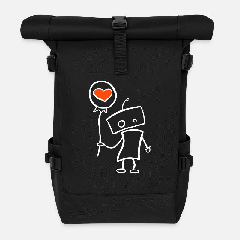Verliebter Roboter mit Herz - Rolltop Rucksack - Schwarz