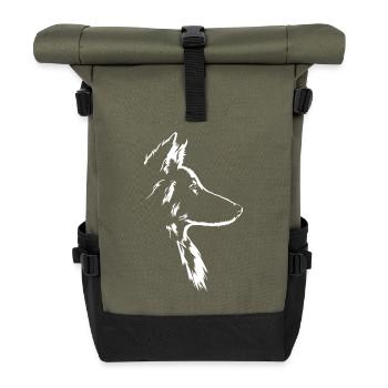 Collie à poil long chien silhouette Wilsigns - Sac à dos roll top - olive/noir - Devant