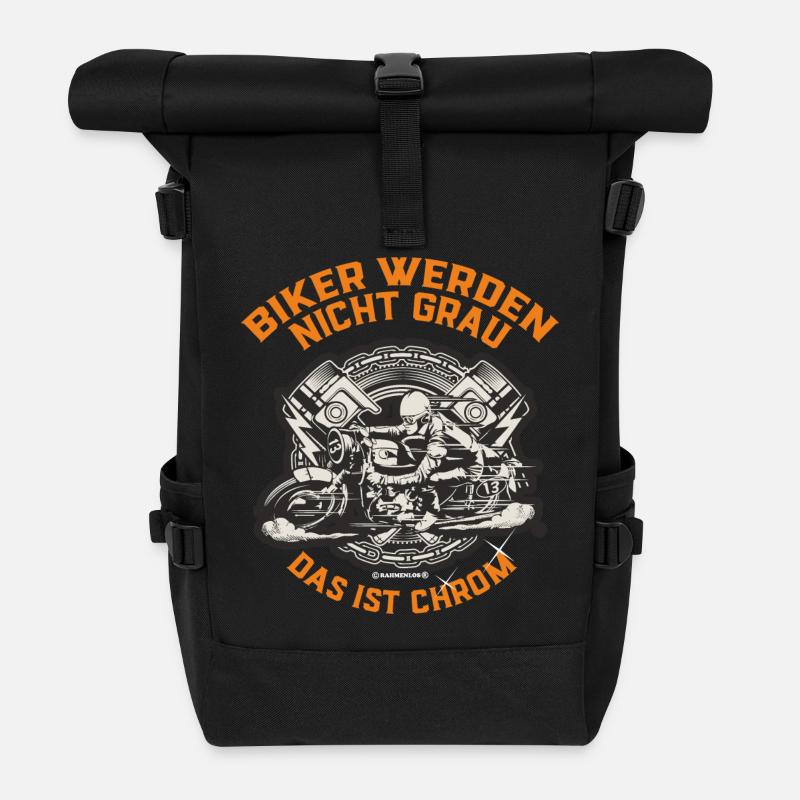 Design 2016 - Biker werden nicht grau - RAHMENLOS - Rolltop Rucksack - Schwarz