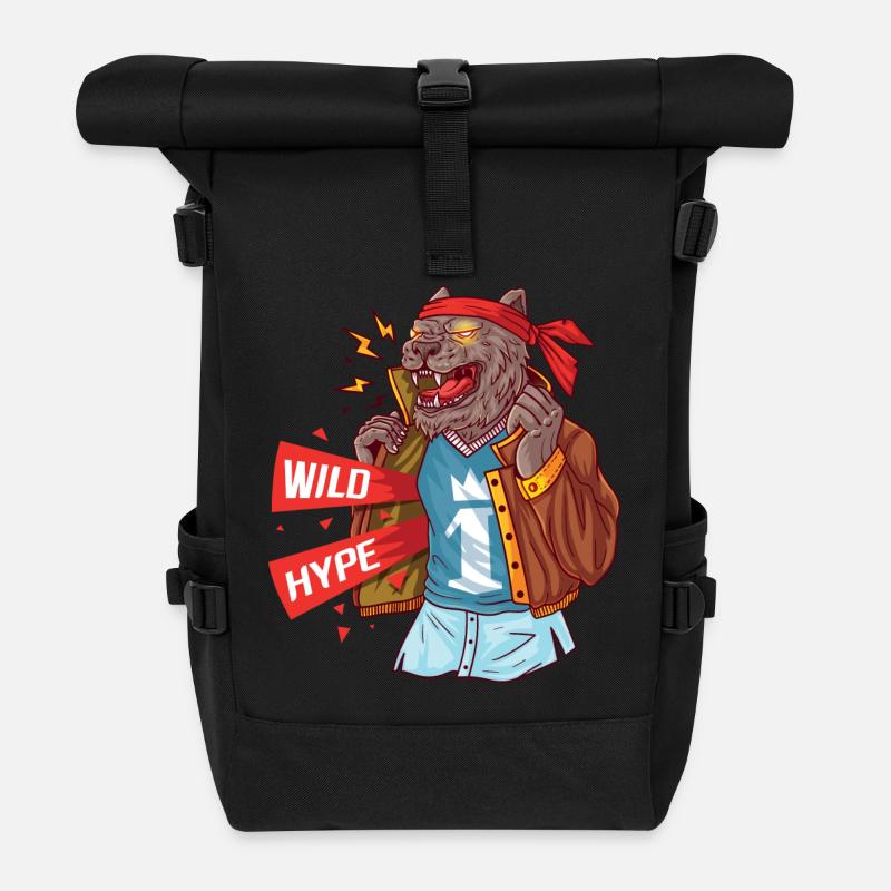 Loup avec les attributs actuels de la masculinité - Sac à dos roll top - noir