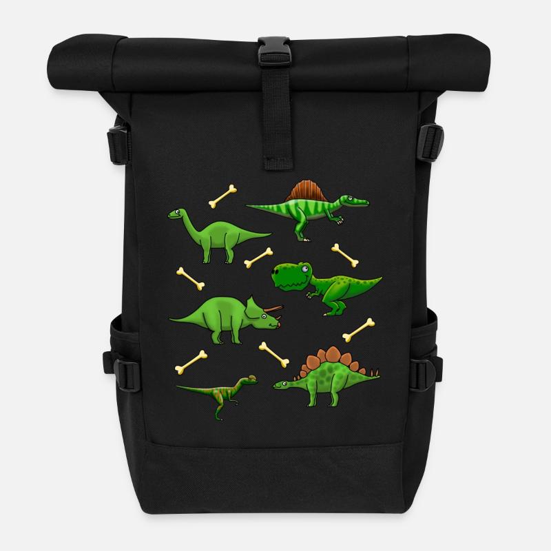 Dinos, Dinos, Dinos! - Rolltop Rucksack - Schwarz