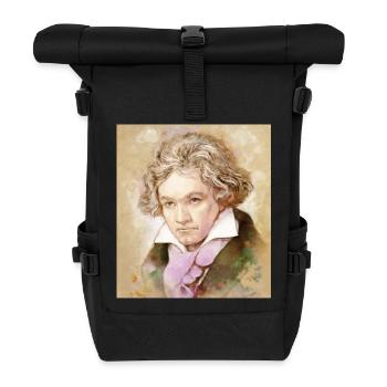 Ludwig van Beethoven im Aquarell Stil - Rolltop Rucksack - Schwarz - Vorne