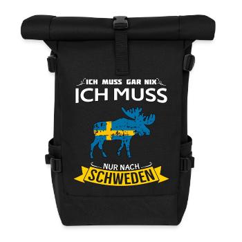Ich muss nur nach Schweden Spruch Lustig - Rolltop Rucksack - Schwarz - Vorne