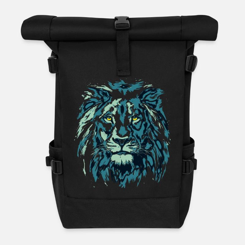 Löwenkopf - Sternzeichen Löwe - Rolltop Rucksack - Schwarz