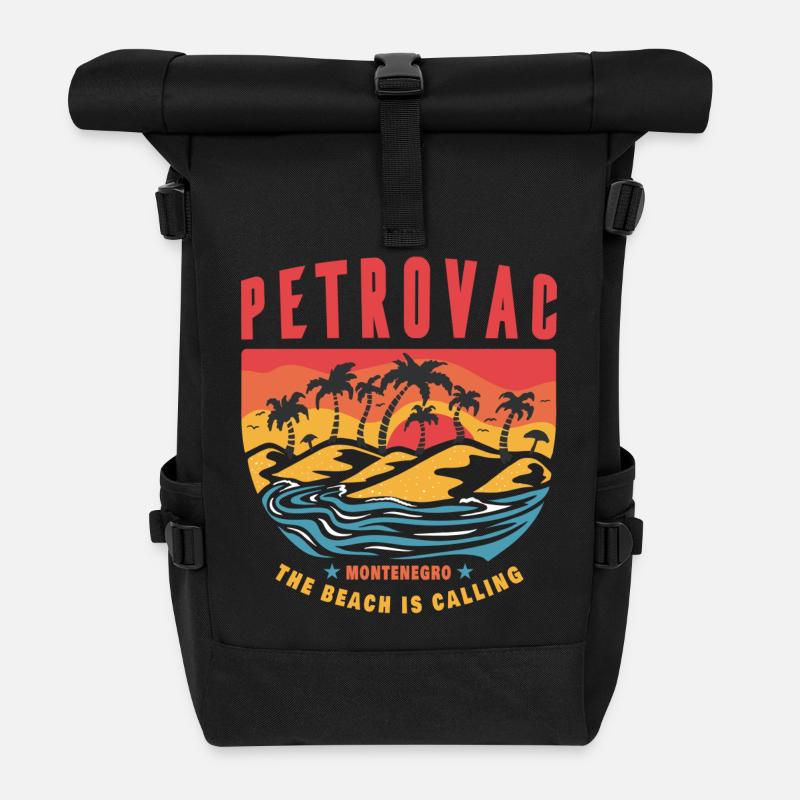 Petrovac Montenegro Strand Design - Rolltop Rucksack - Schwarz