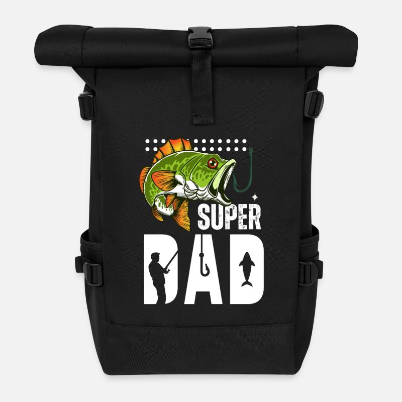 Super Dad Fishing Giant Fish - Roll Top Backpack - black