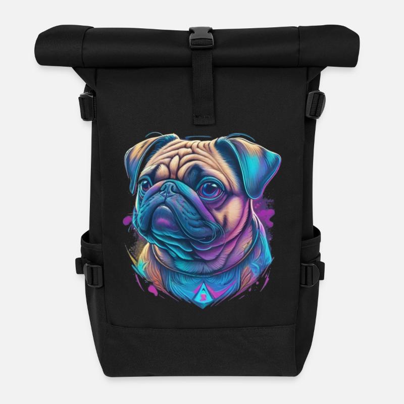 Tête de carlin - Sac à dos roll top - noir