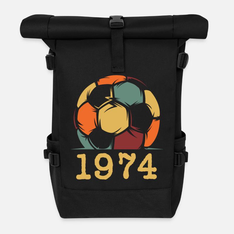 vintage retro Fußball 1974 Jubiläum Geburtstag - Rolltop Rucksack - Schwarz