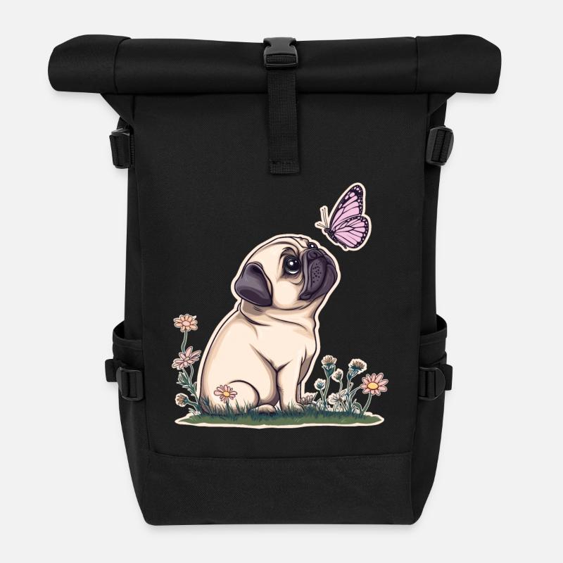 Mops mit Schmetterling - Rolltop Rucksack - Schwarz