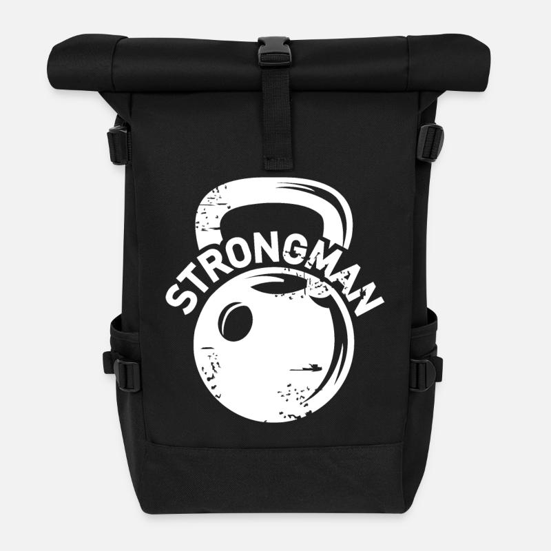 kettlebell strongman fitness weights icon icon - Roll Top Backpack - black