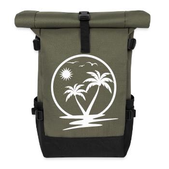 Tropical Sunset with Palm Trees and Birds - Roll Top Backpack - olive/black - Front