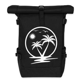 Coucher de soleil tropical avec des palmiers et des oiseaux - Sac à dos roll top - noir - Devant