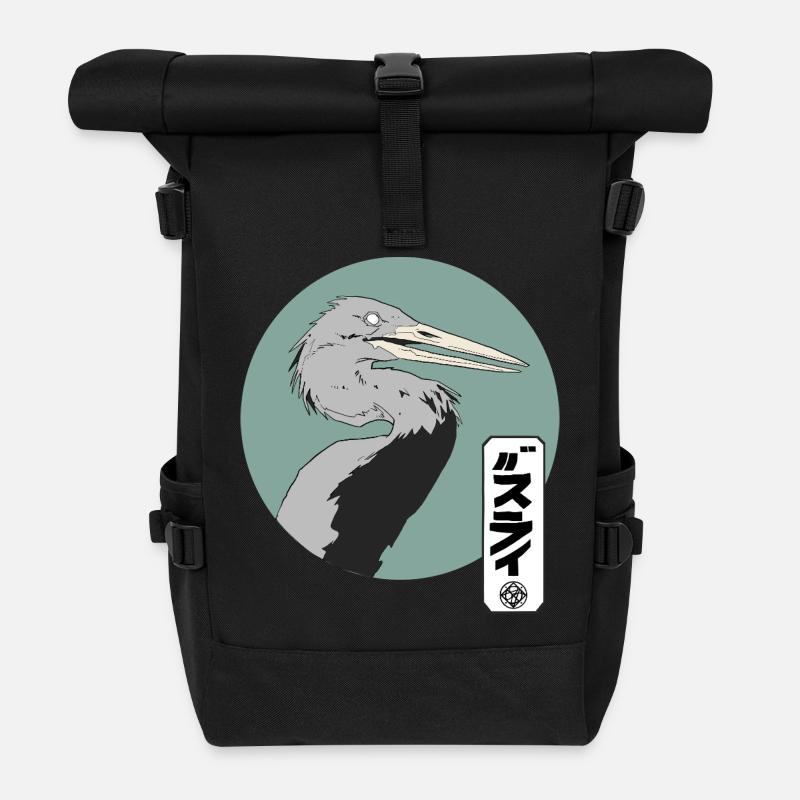 Grauer Kranich im Manga-Style - Rolltop Rucksack - Schwarz
