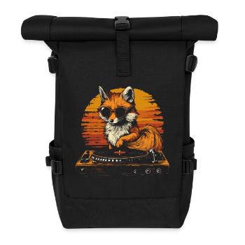 Fuchs mit Sonnenbrille am Turntable DJ Musik - Rolltop Rucksack - Schwarz - Vorne