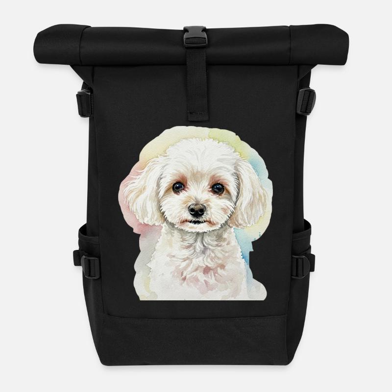 Aquarellstil Hundeporträt - Rolltop Rucksack - Schwarz